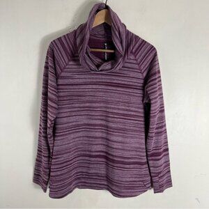 KUHL Womens Medium Piper Pullover Cowl Neck Purple Stripe Shirt French Terry Top